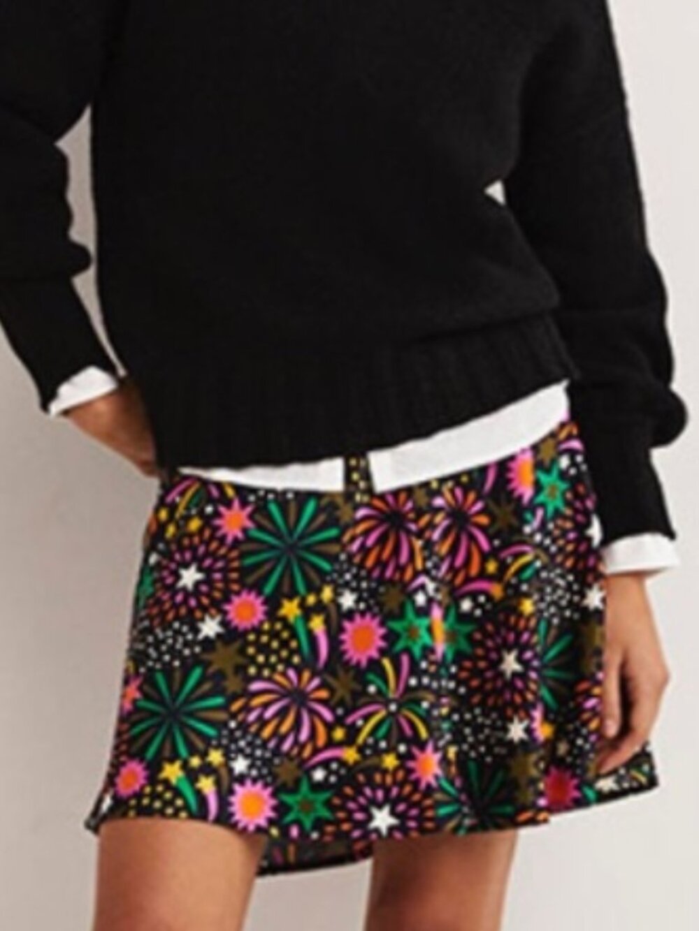 BODEN Satin Bias-Cut A-Line Fireworks Print Mini Skirt--NWT--6